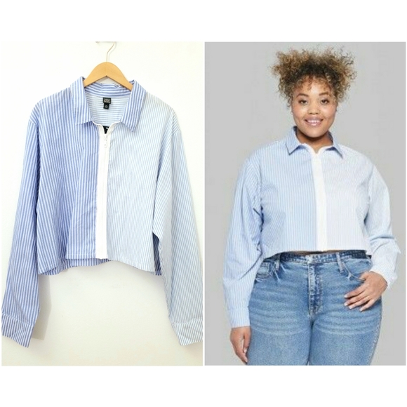 wild fable Tops - Wild Fable Blue & White Cropped Striped Shirt